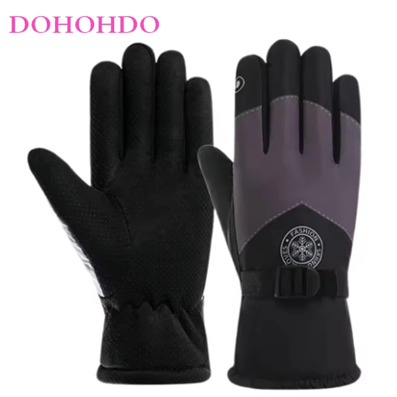 

Ski Gloves Triangle Winter Warm Black Gloves Men Outdoor Riding Climbing Anti-slip Thick Waterproof Velvet Gloves Guantes Moto