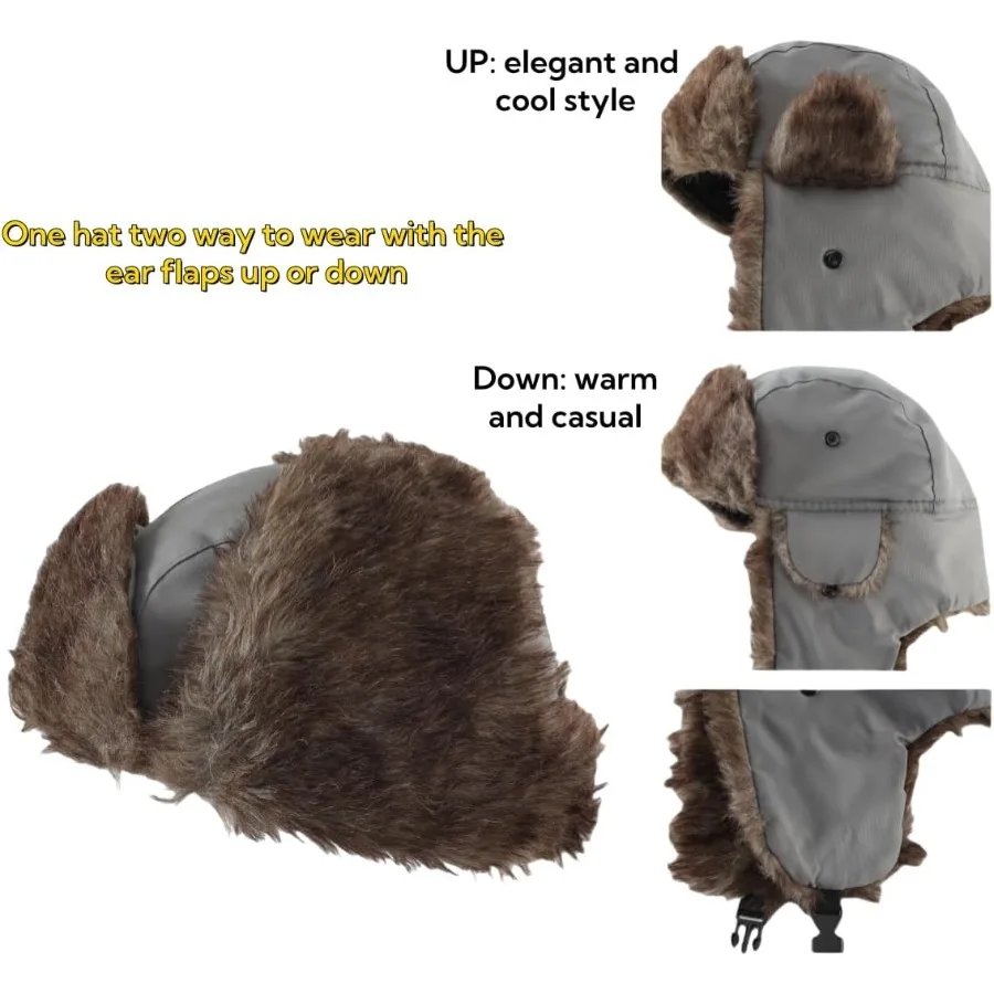 LLmoway الصياد قبعة دافئة فو الفراء قبعة الشتاء مع الأذن اللوحات يندبروف مقاوم للماء قبعات التزلج على الجليد للرجال النساء الطقس البارد