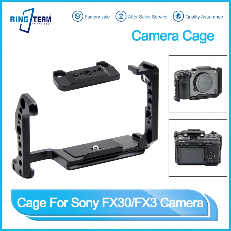 

For Sony FX30 FX3 Cameras - Solid Metal Camera Cage with Cold Shoe 1/4" 3/8" Threads Anti-Scratch Protection Rig