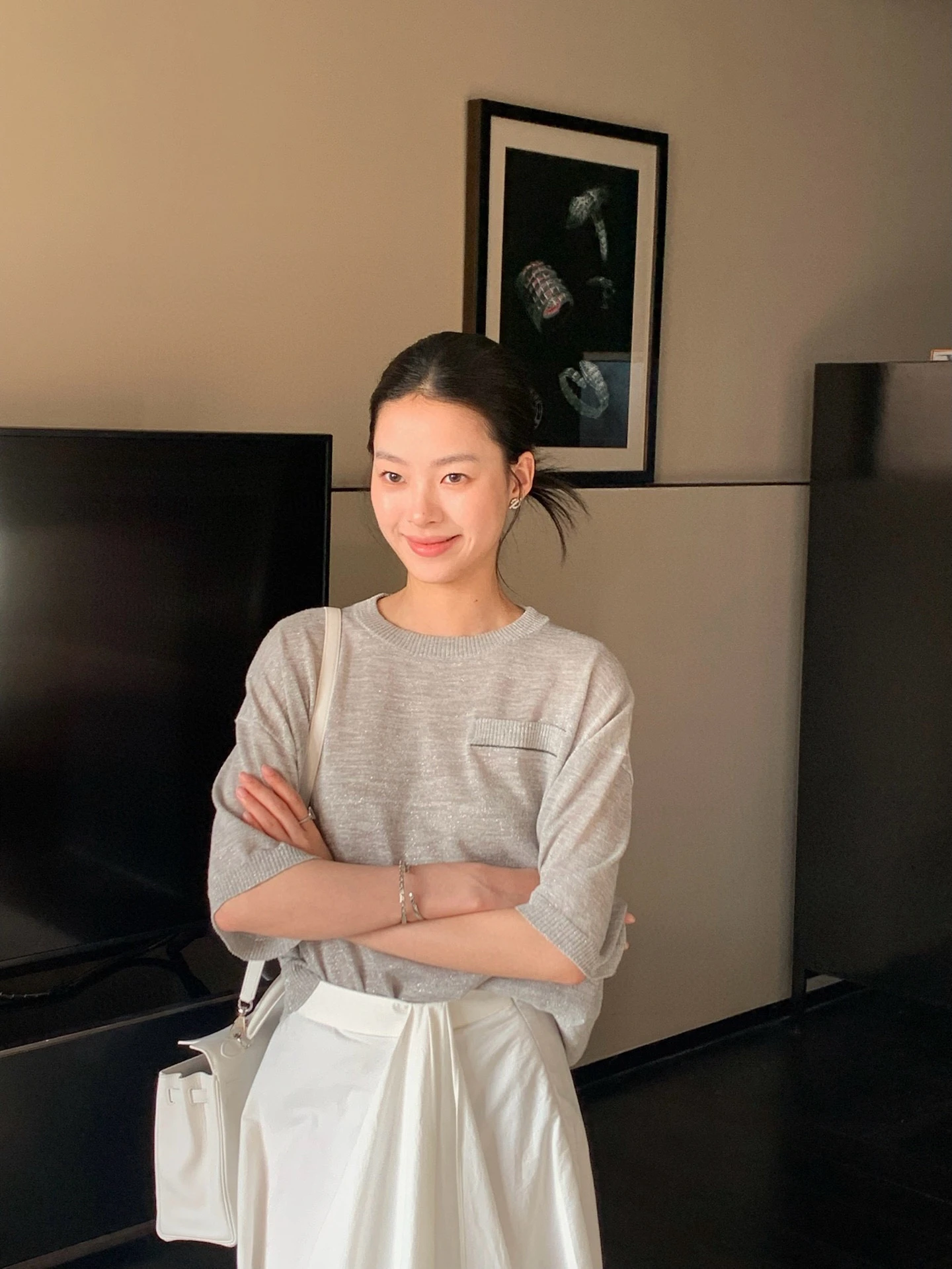 

Casual Comfortable Silver Tead Linen round Ne ort Sve T-irt Skirt Set Simple Sli Lightweight Summer Outfit for...