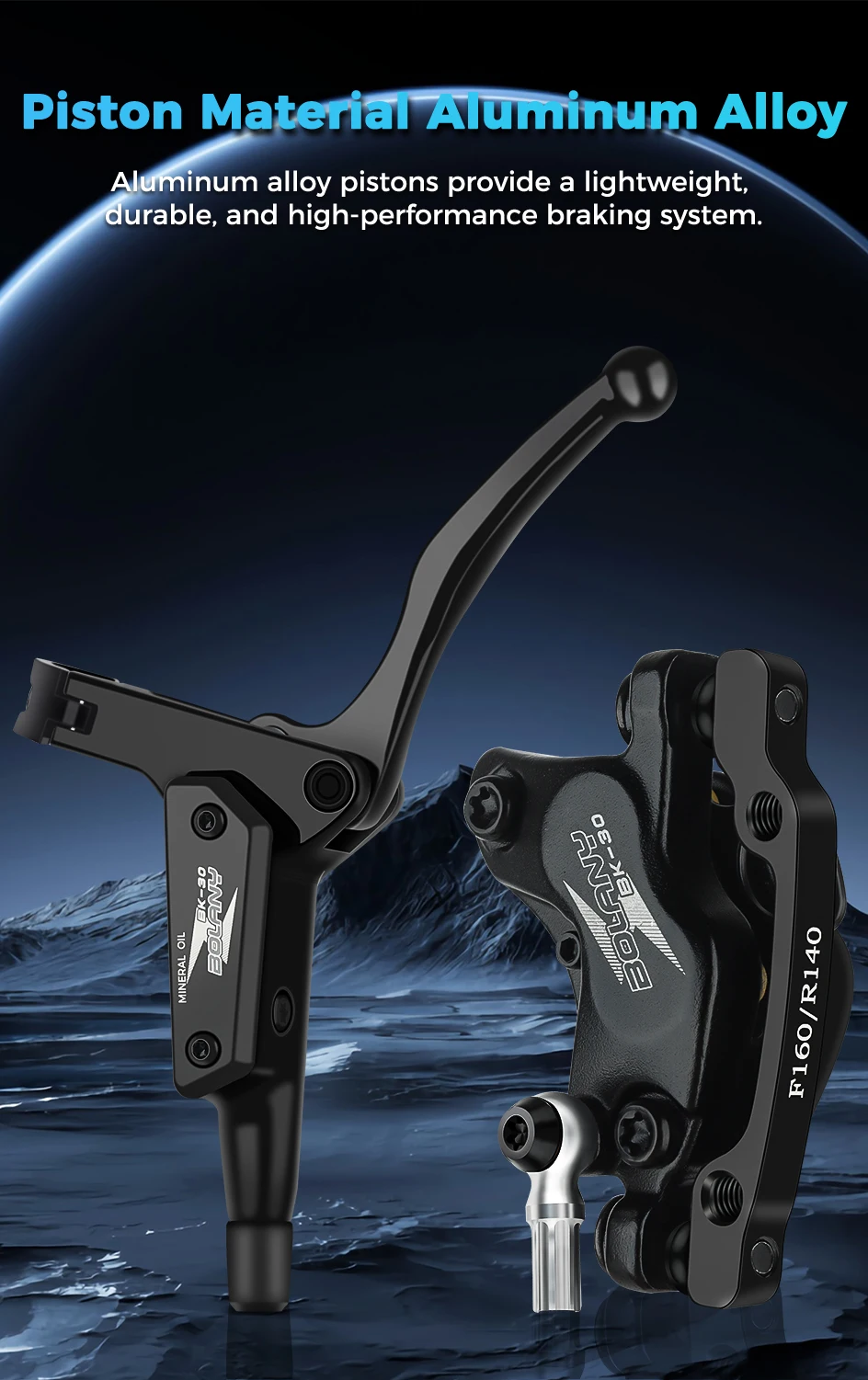 BOLANY Elektrofahrrad 4-Kolben hydraulische Bremsen MTB Scheibenbremse Stromausfall Schutz Mountainbike Bremsen für E-Bike-Teile – Detail 4