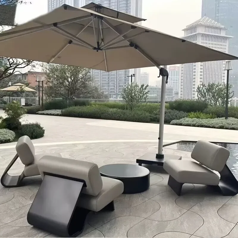 Stainless Steel Outdoor Sofa Single Recliner Aluminum Alloy Coffee Table Waterproof Leather for Courtyard Hotel Villa Yacht