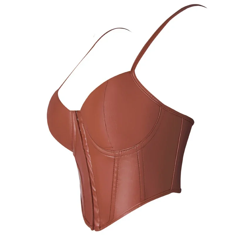 

Женский черный корсет из искусственной кожи, укороченный топ-бюстье, готический бюстгальтер с пряжкой спереди, лиф пуш-ап, сексуальное женское белье, корсет для вечеринки, короткие майки