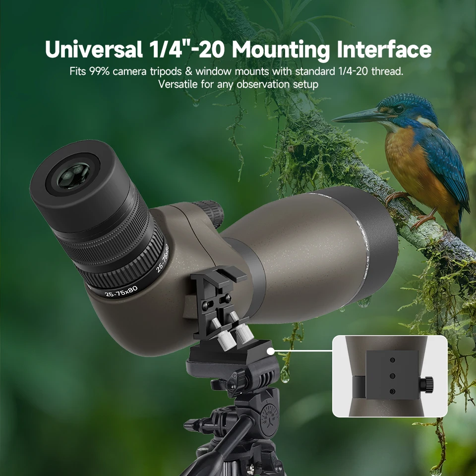Svbony SV29 Teleskop 25-75x80mm FMC Abnehmbares 1,25"-Okular Schwalbenschwanzanschluss Spektiv für Vogelbeobachtung, Mondbeobachtung, Camping – Detail 20