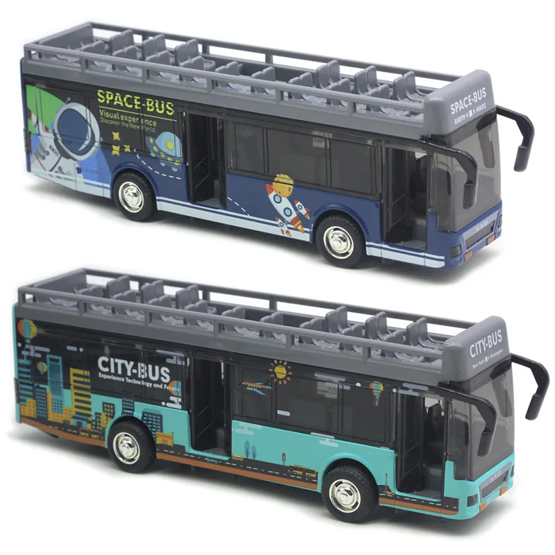 

Alloy convertible sightseeing bus model three door retro graffiti style space bus model toy gift