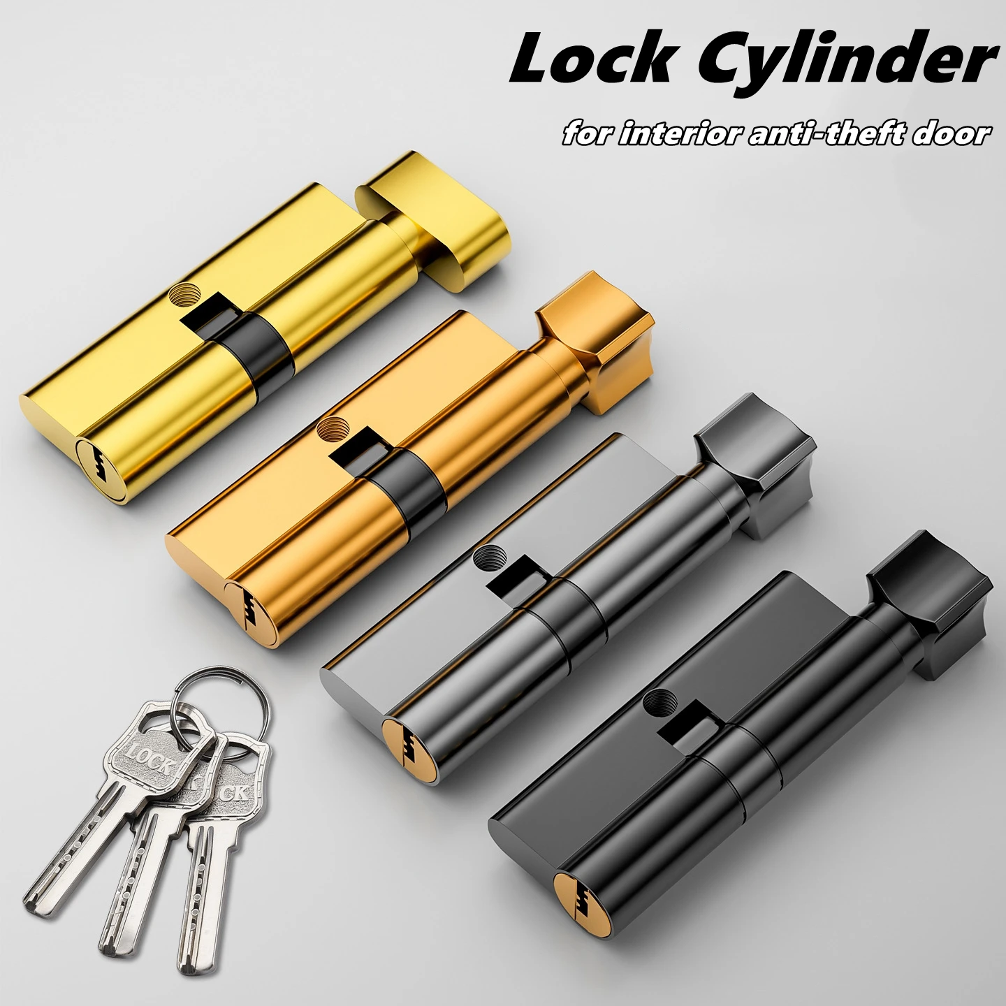 Cilindro de fechadura substituível para casa, porta interna antirroubo, cilindro de fechadura excêntrico com chaves, liga de zinco e alumínio, liga de cobre