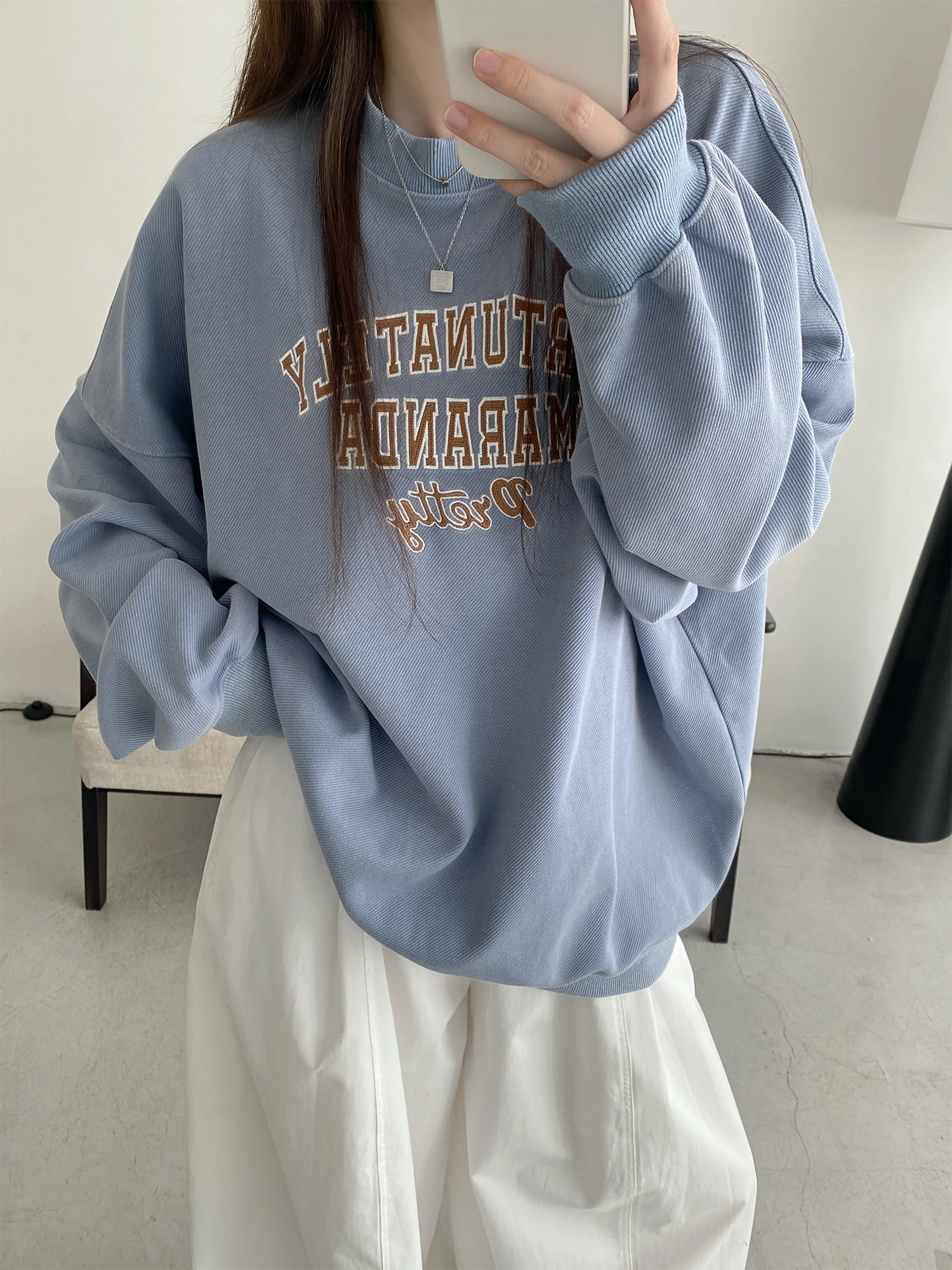 

SunYeo Women's Long Sve round Ne Embroidered Sweatirt Casual Loose Fit Spring Autumn New Sle Comfortable Lazy Top