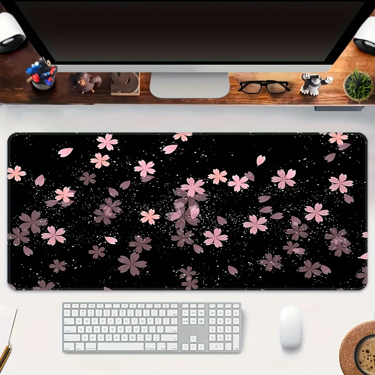 

Pink Purple Cherry Blossom Rubber Desk Mat Non-Slip Rectangular Mouse Pad for Gaming Office Home Workspace