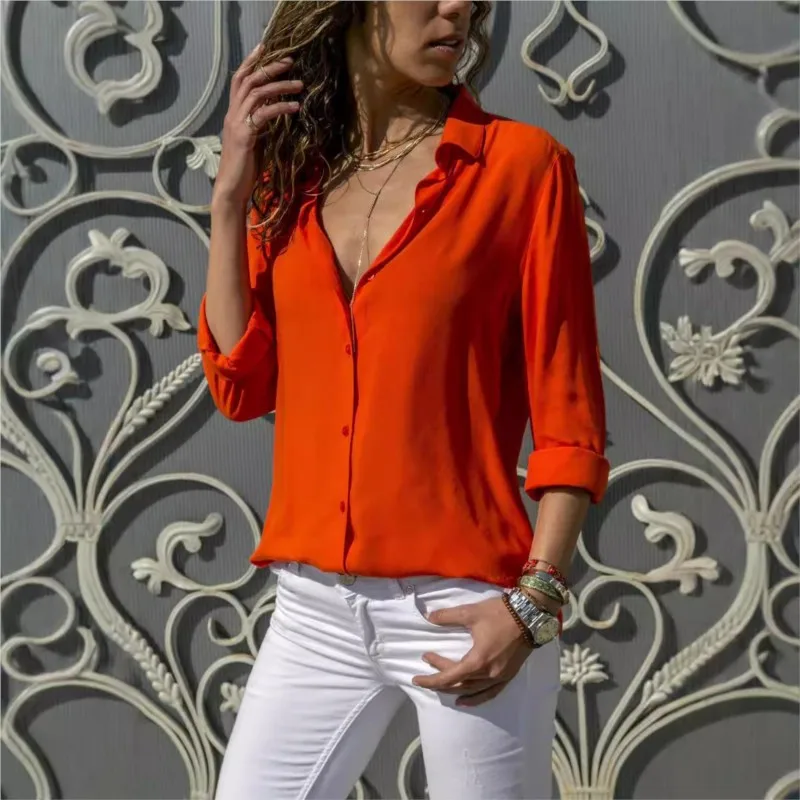 Camisa de mujer Primavera Verano Casual manga larga botón Blusas y Blusas de Color sólido 2025 Oficina señoras Tops Blusas blancas Oficina