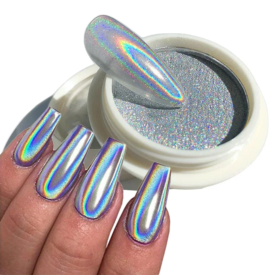 Holographic Nail Powder Chrome Laser Mirror Glitter Design Nail Art Pigment Rub Dust Flakes Decorations Brush Manicure Nail Art