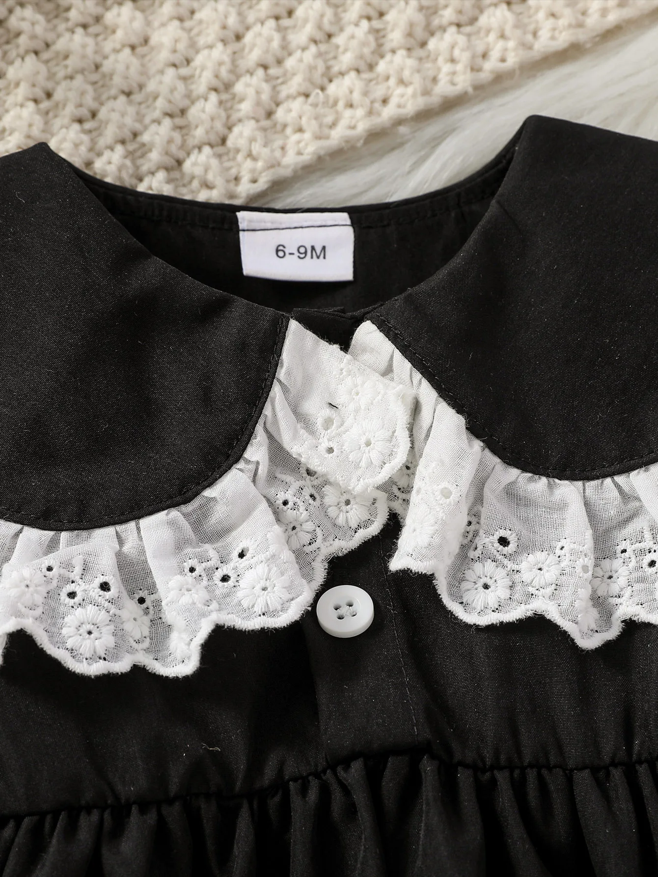 2024 Baby Gilrs Black Doll Collar With Lace For 6M-3Y Vintage European and American style Dress