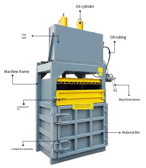 Vertical Waste Station Waste Cotton Clothes Packer Hydraulic Pressure Packer Cardboard Plastic 60T Hydraulic Compactor