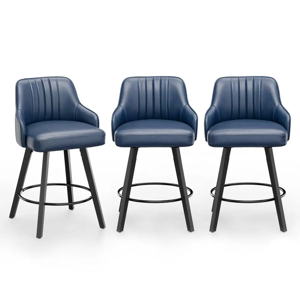 

26 H Swivel Barstools Set of 3, PU Leather Upholstered Counter Stool with Back, Kitchen High Chairs Counter Height Bar stools w