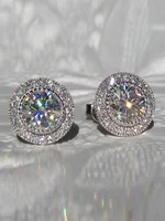1pair Bridal Korean Style Earrings With Sparkling Round Stone & Full Drill Design, Elegant & Delicate Casual. Valentine's Day Accessories - Image 4