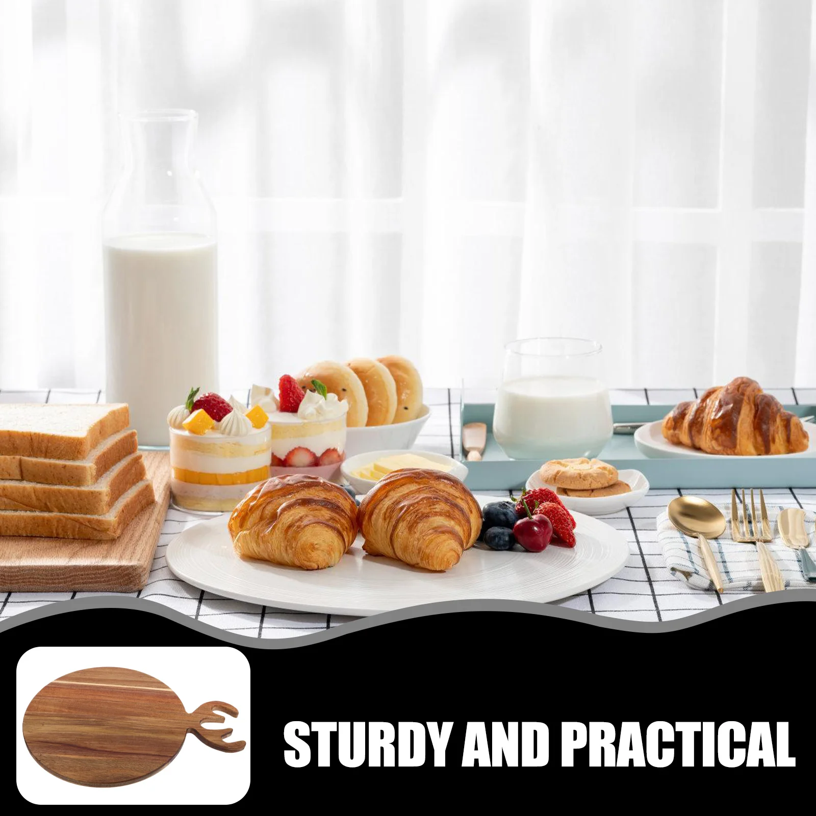 

1Pcs Wooden Bread Board Christmas Antlers Design Multipurpose Bread Plate Kitchen Restaurant Coffee Tea Serving Tray