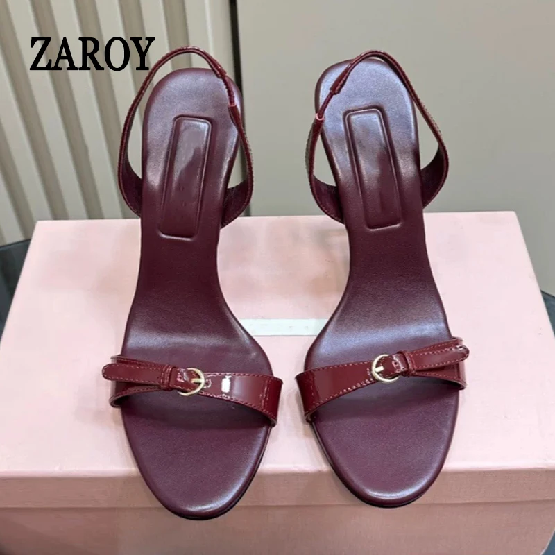 

Thin High Heel Sandals Women Luxury Designer Slingback Pumps Metal Buckle Round Toe Elegant Wedding Party Stiletto Sandalias