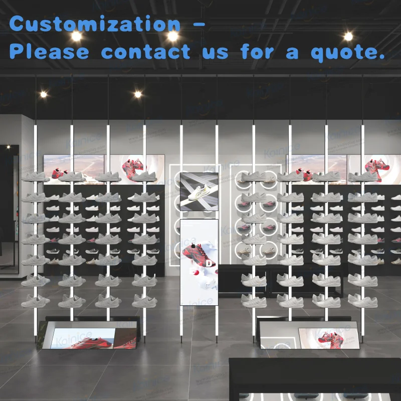 custom.Kainice Portable LED Floating Shoe Display Fixture Wall Projector LED Shelf Men's Fitness Store Shoes Sports Shop Pro