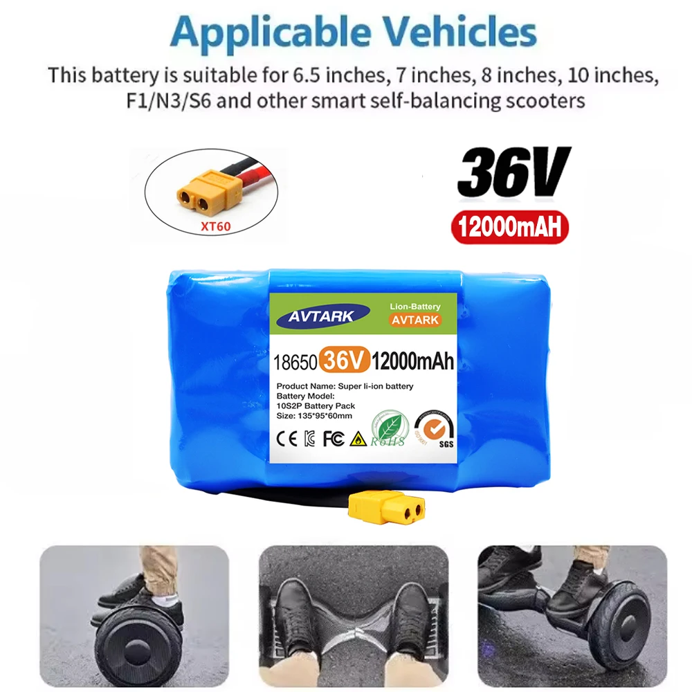 

36V 7.0Ah 10s2p Lithium Rechargeable Battery,True for Electric Self-balancing Scooter HoverBoard Unicycle, Exceptional Batte