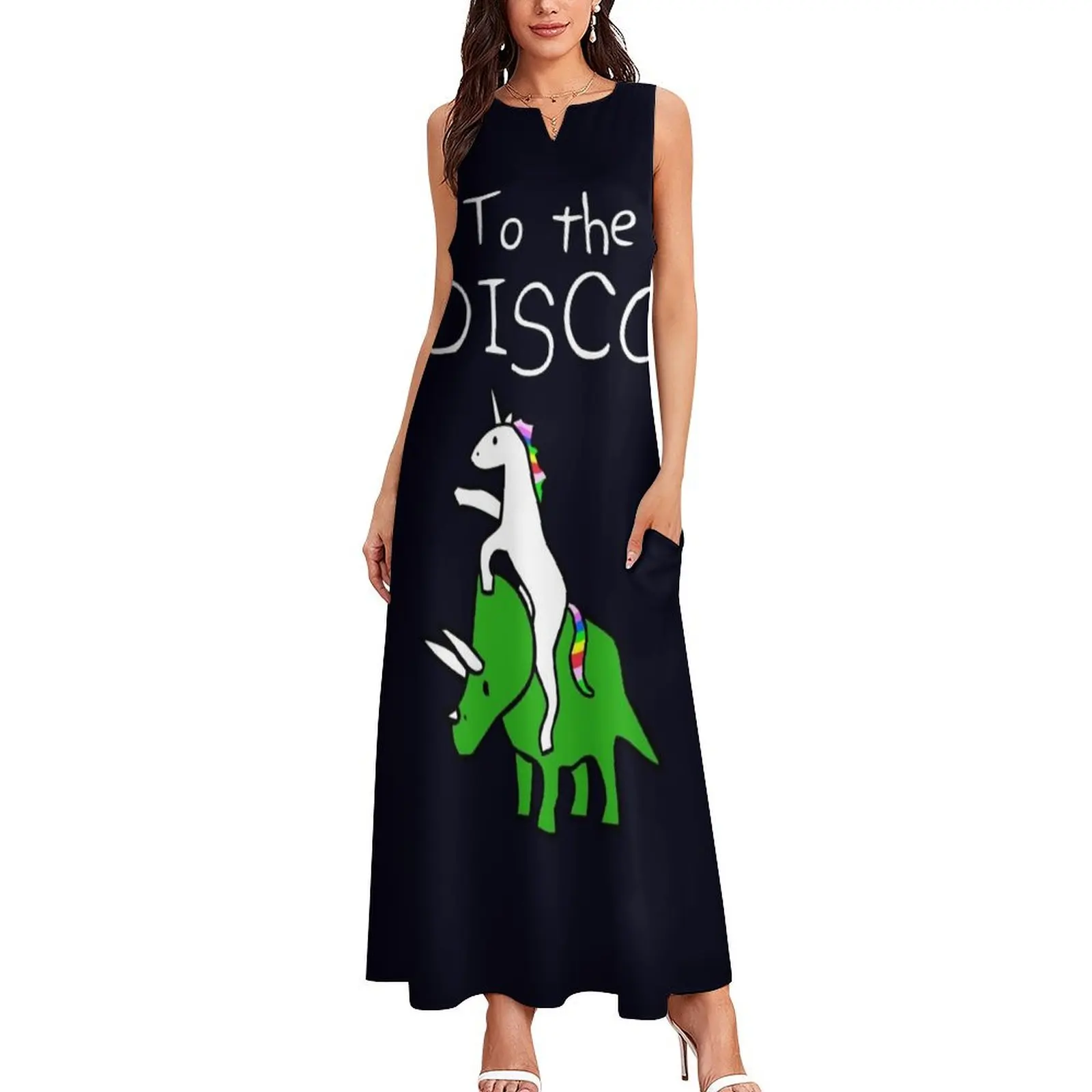 To The Disco (white text) Unicorn Riding Triceratops Long Dress Evening dresses dress summer 2025 women Women's dress