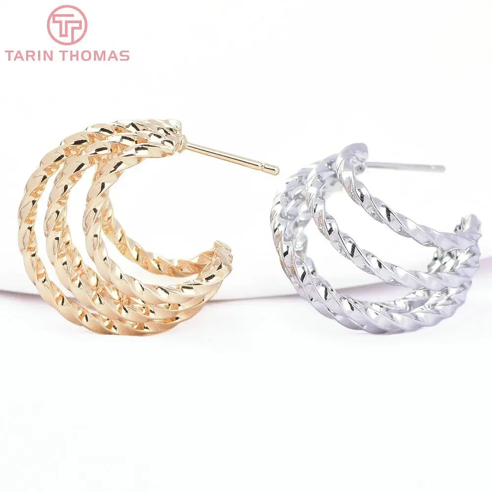 

(8234) 4PCS 24MM 24K Gold Color Brass Circular Multi-layer Twisted Earrings High Quality Jewelry Findings Accessories Wholesales