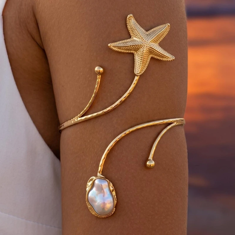 Arm Bracelet Female Starfish Pearl Open Arm Chain Holiday Light Luxury Ins Metal Upper Arm Ring Metal Material
