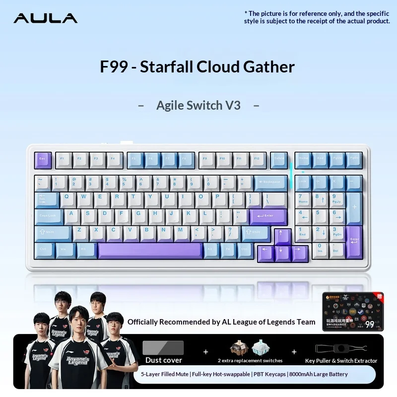 New Aula F99 Pro Tri-Mode Silent 98-Key Layoutwireless Bluetooth Office And Gaming E-Sports Use Custom Mechanical Keyboard