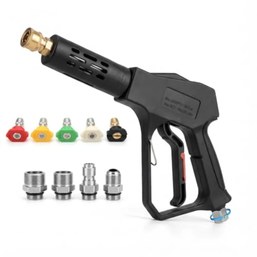 

Поворотный пистолет для мойки высокого давления, прочный, 5000 фунтов на кв. дюйм, короткая насадка для мойки, пистолет-распылитель пены для автомойки с рукояткой, соединение 3/8 дюйма, M22-14 мм и M