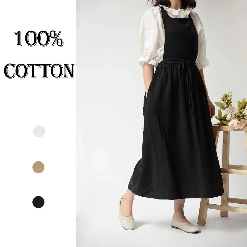 

Japanese Korea Literary High Waist Extended Apron Gardening Florist Baking Coffee Shop Restaurant Kitchen Chef Pinafore