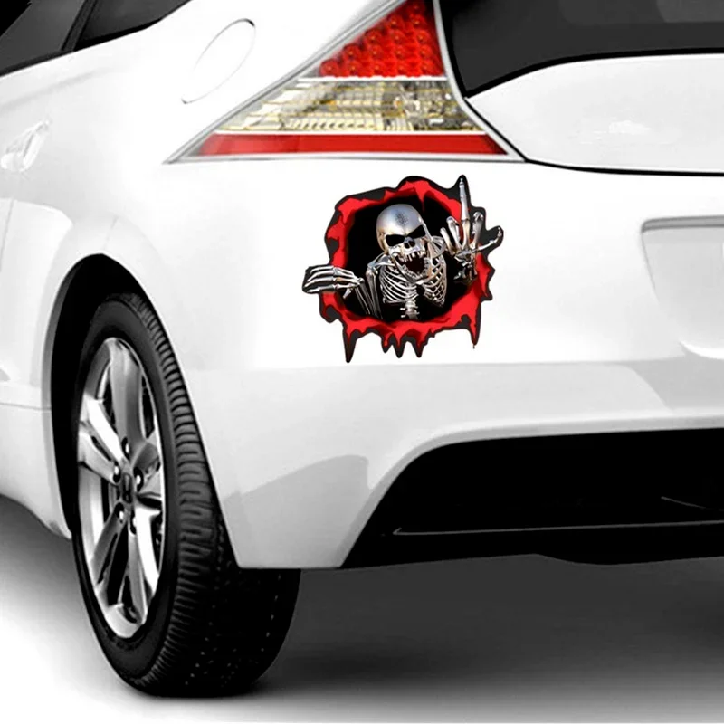 3D Car Stickers Skeleton Skull in The Bullet Hole Funny Colorful Car Stickers Scary Skull Sticker Auto Automobile Decals 15*14cm