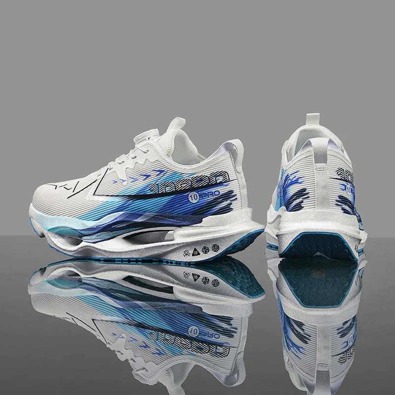 Herren-Freizeitsportschuhe mit Drehverschluss, professionelle Laufschuhe mit Carbonplatte, Unisex-Laufschuhe mit farbverlaufendem, atmungsaktivem Mesh-Material, hohe Rückfederung, stoßdämpfend, verhindert Verdrehungen, rutschfest, abriebfest, für Langstreckenläufe, Training, Fitness, Freizeitsportschuhe. – Detail 17