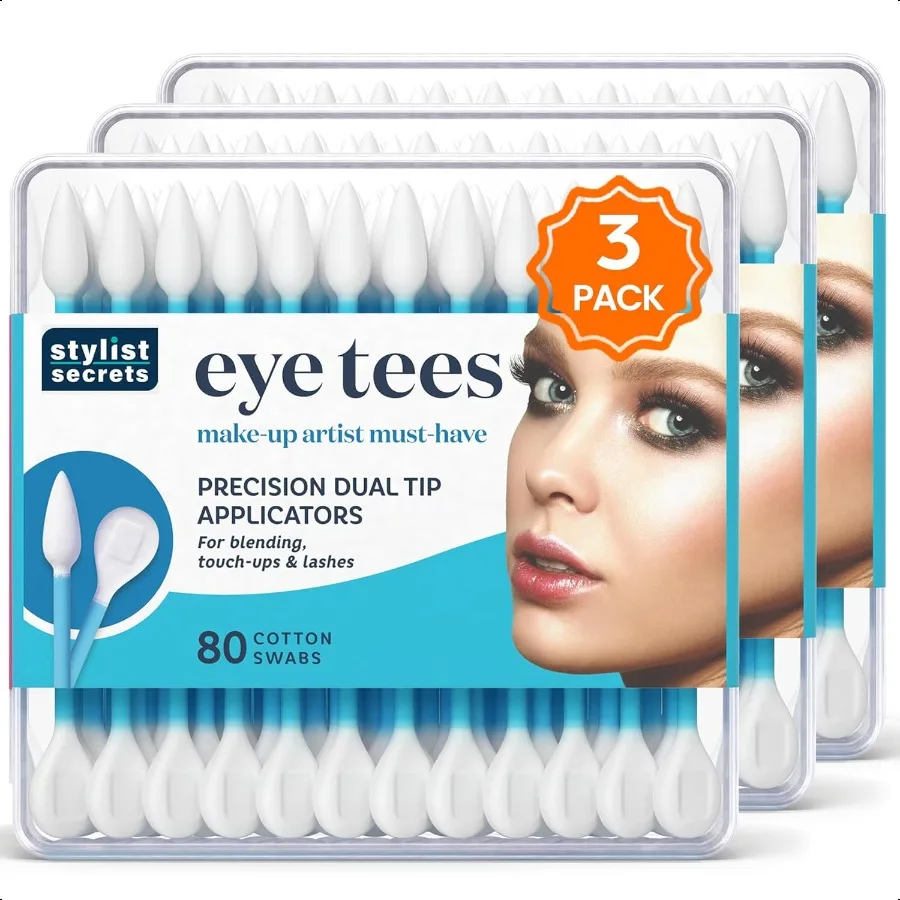 EYE TEES COTTON TIPS 80 Count 3 PACK Precision Makeup Applicator Doublesided Swabs with Pointed and Rounded Ends for Perfect Bl