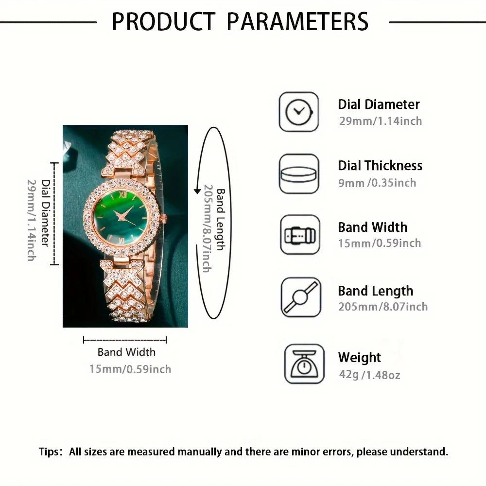 5pcs/set Women's Watch Elegant Rhinestone Quartz Watch Vintage Graphic Analog Wrist Watch & Jewelry Set, Gift For Mom Her