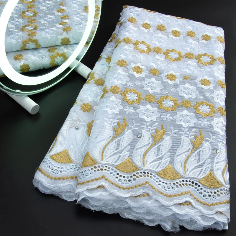 

White African Cotton Lace Fabric 5Yards 2023 High Quality African Swiss Voile Lace Fabric For Party Evening Dresses Sewing A3156