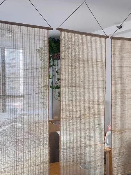 No-Punching Tea Room Screen Partition Decorative Curtain Antique Style Door Curtain Breathable Heat Insulation Curtain
