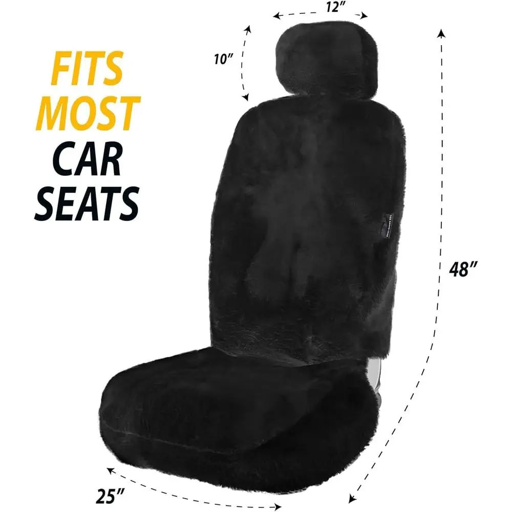 Sheepskin Seat Covers Fuzzy Car Seat Covers Black Australian Merino Wool Fluffy Fur Auto Accessories All Season Protection for Y