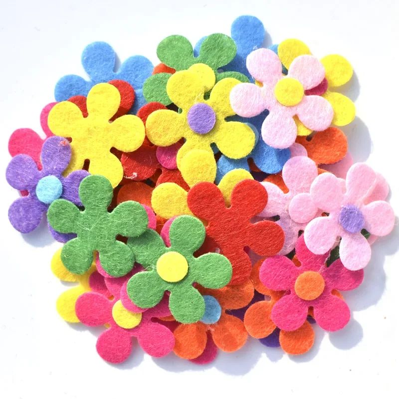 DIY 60Pcs Mixed Fabric Scrapbooking 28mm Flower Patches Felt Accessories Applique for Craft/Clothing