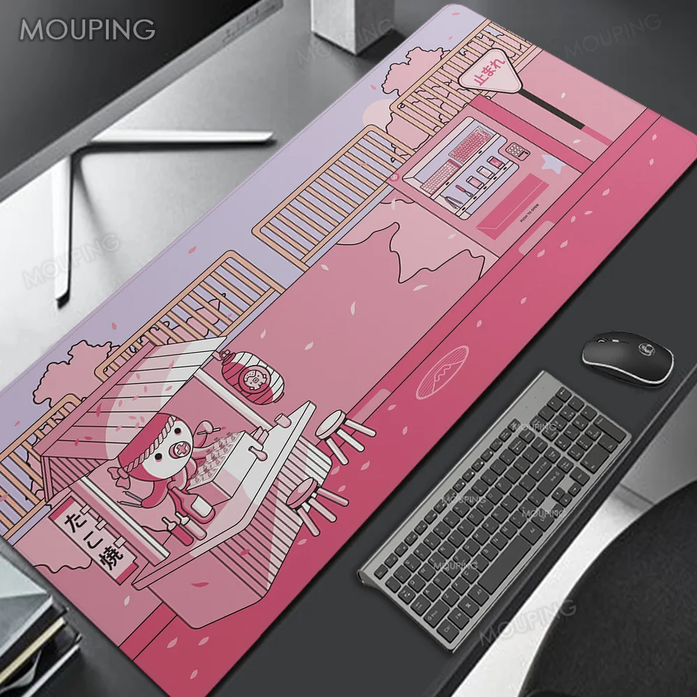 Roze Japan Sakura Mousepad Gamer Tapijt Gaming Toetsenbord Muis Mat Accessoires Kersenbloesem Kunst Muismat Zwarte Tafelmat