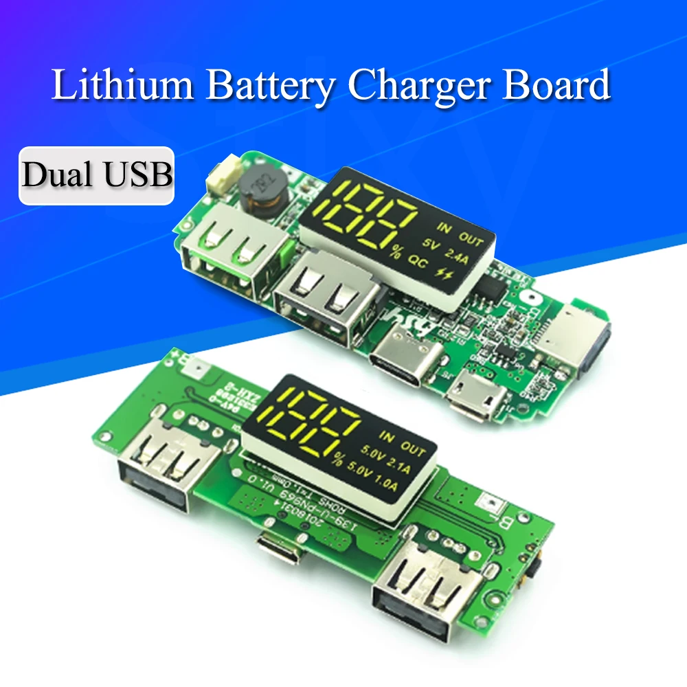 LED Dual USB 5V 2.4A Micro/Type-C USB Mobile Power Bank 18650 Charging Module Lithium Battery Charger Board Circuit Protection