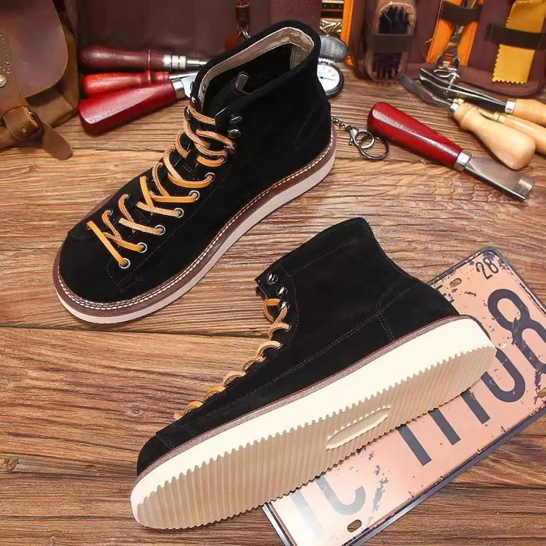 

Trendy Men's Boots ort Face Thi Bot High Rise Retro Workwear Boots Briti Sle Motorcycle Boots Winter Warm R...