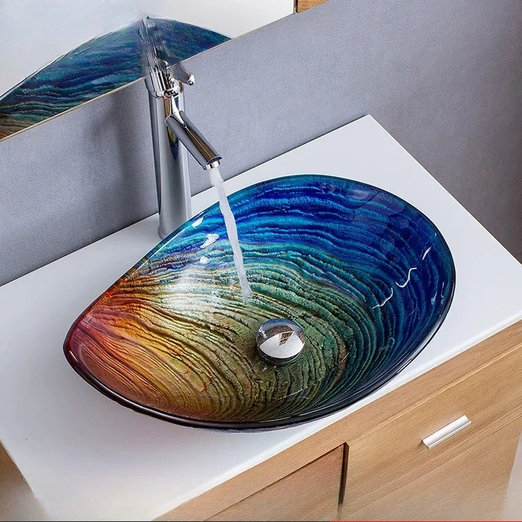 Glass counter basin Water drop art wash basin Hotel household bathroom wash basin, tempered glass basin