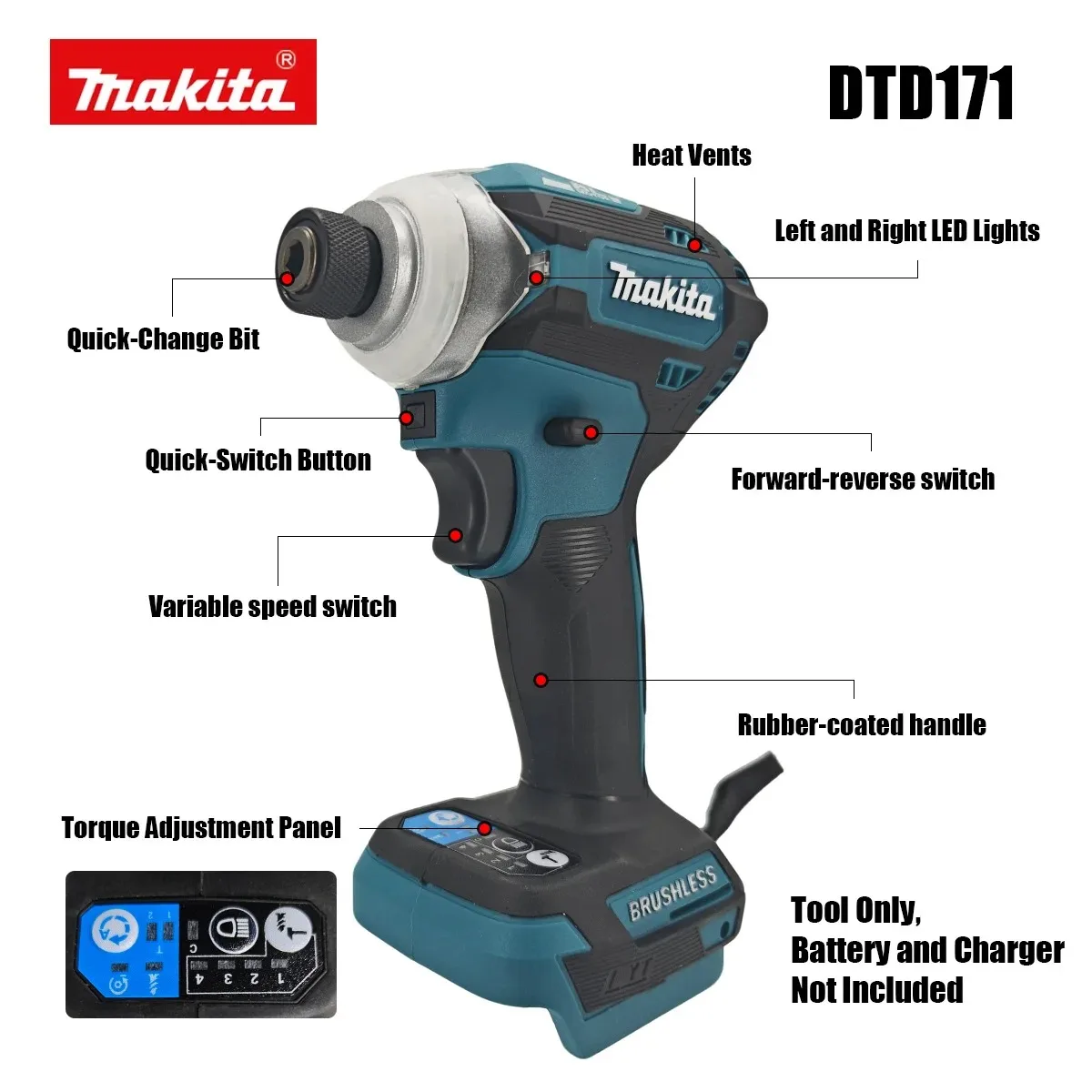 Makita DTD171 18V Brushless Impact Driver Cordless 180N·m 1/4 Hex 4 Stage Selection and Assist Modes for Fastening Jobs