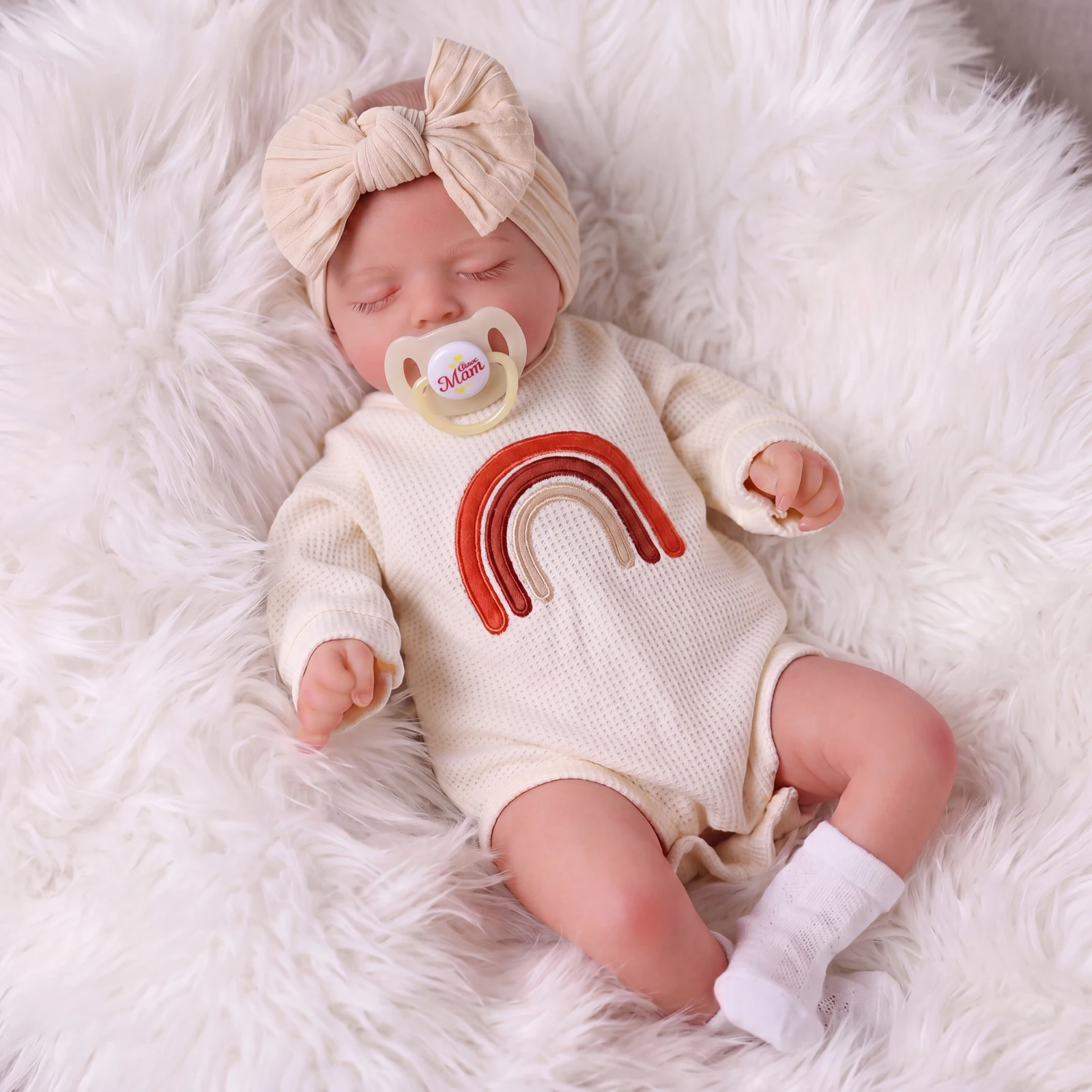 

ADFO Premium Reborn Baby Doll, Ultra Realistic Sleeping Newborn Girl Doll with Soft Weighted Body, Lifelike Hand-Painted Skin & Poseable Limbs, Boho Style Reborn Doll with Rainbow Outfit, Pacifier & Accessories, Fine Art Collectible & Gift for Kids
