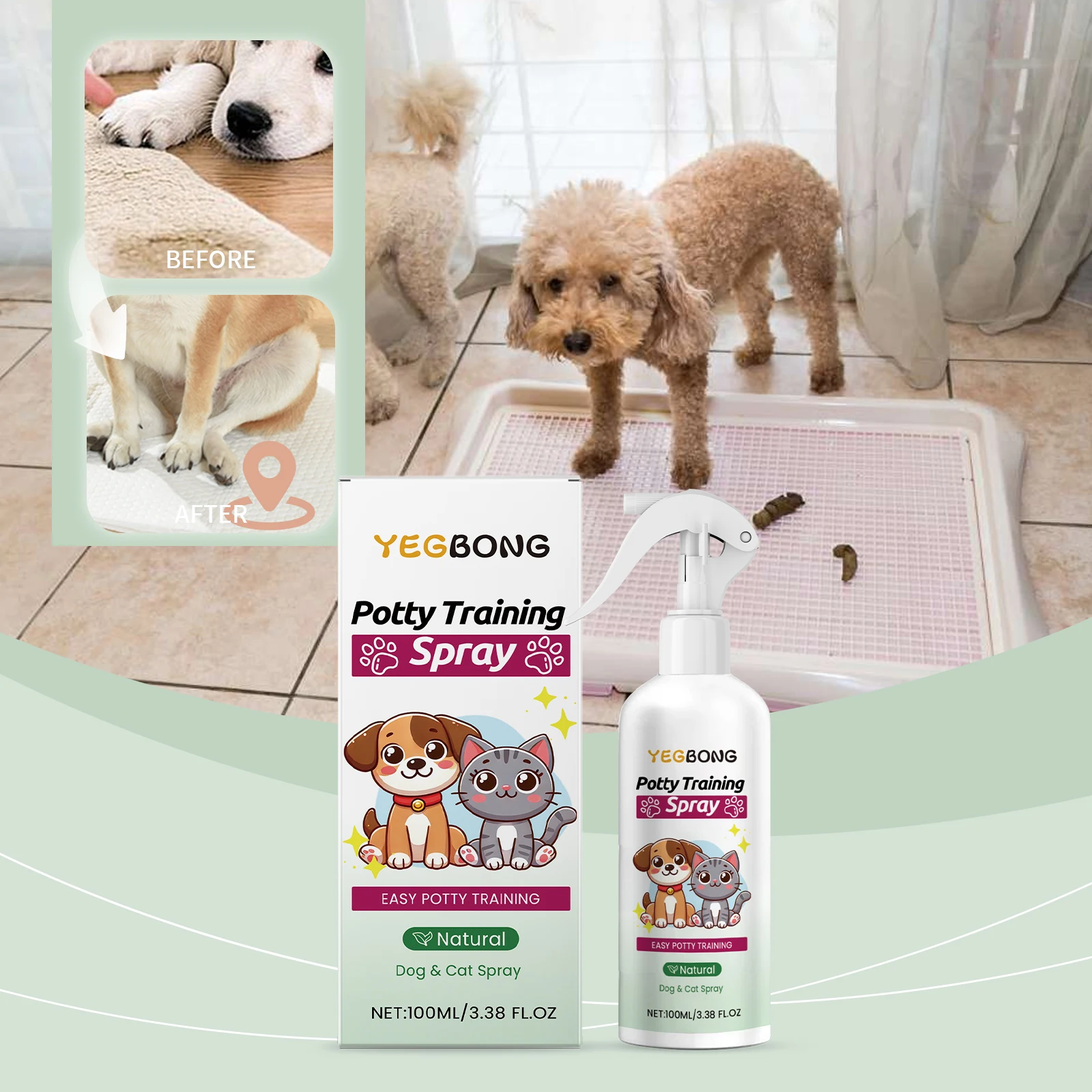 YEGBONG Pet Potty Training Spray 100ml Natural Inducer Spray For Dogs Cats Puppy Toilet Training Help Pets Pee In Designated Are