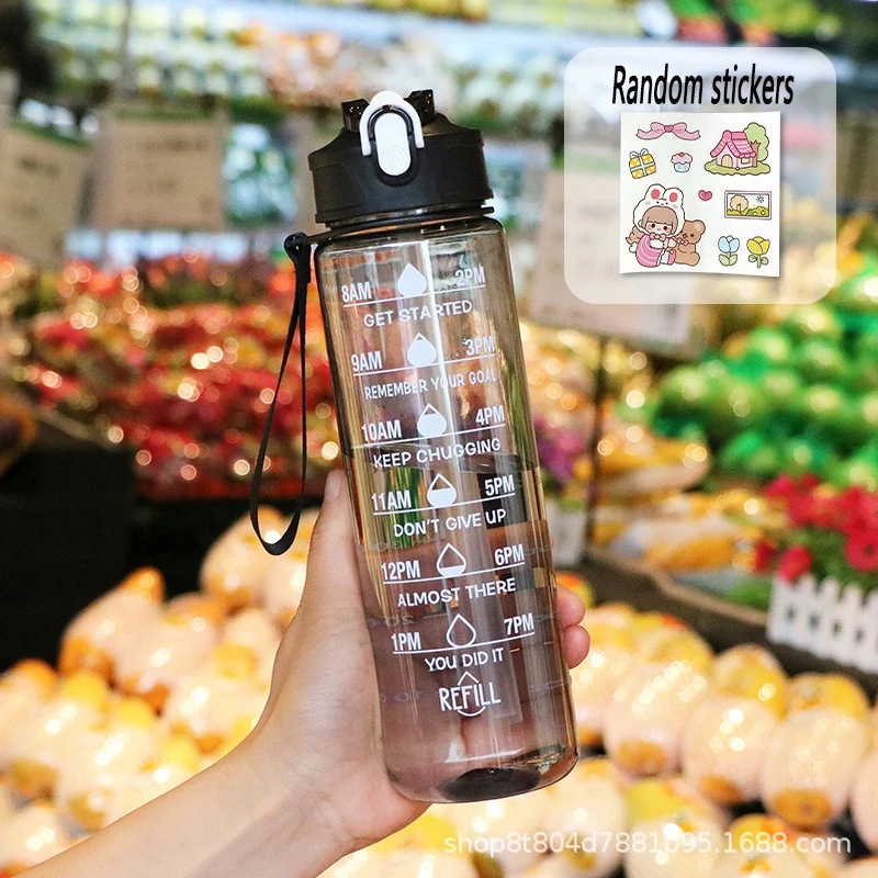Wasserflasche mit Zeitmarkierung, auslaufsicher, Sport-Trinkflaschen, Outdoor-Sport-Wasserflasche mit Strohhalm, Reise-Wasserkocher, Fitness – Detail 4