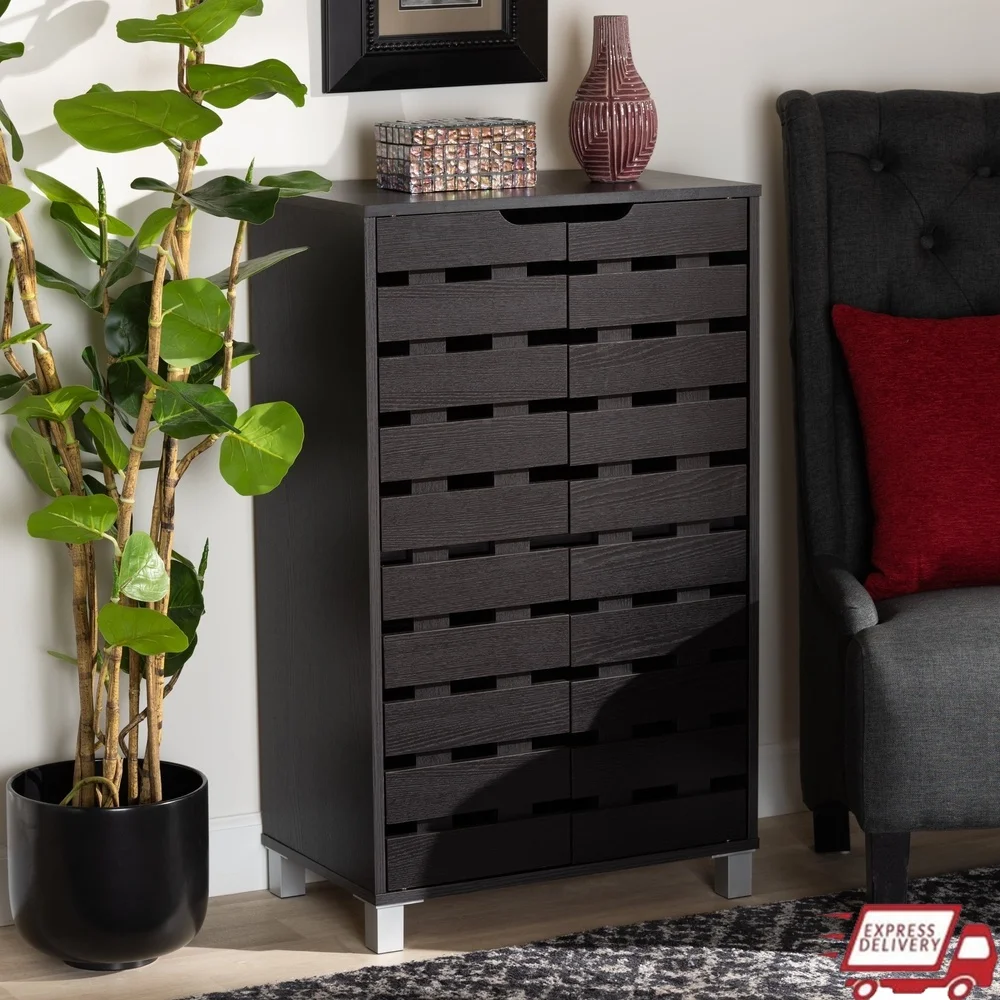 

Modern Wood Shoe Storage Cabinet with 6 Shelves and Ventilated Doors Freestanding Indoor Shoe Organizer Home Assembly Required
