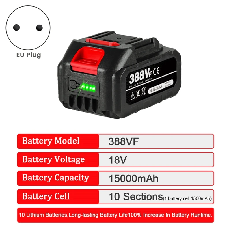 1Set For Makita Battery Electric Tools Battery Pack 388Vf Lithium Battery Charger Battery Rechargeable Parts Accessories EU Plug