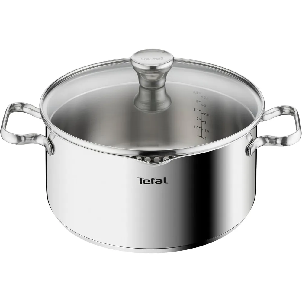 

T-Fal 24cm 4.7L Stainless Steel Stockpot with Glass Lid and Steam Outlet, Silver