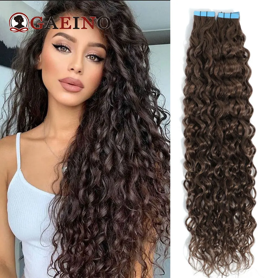 

Лента для наращивания человеческих волос, водная волна, невидимая бесшовная вьющаяся лента для наращивания волос, лента для вьющихся человеческих волос 12-26 дюймов