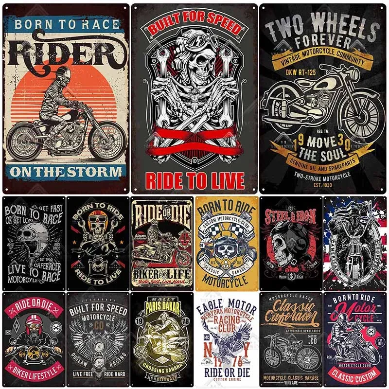 Born to Ride Motorcycle Tin Signs, Retro Metal Sign Plaque, Vintage Wall Decor, Garage, Bar, Man Cave, Decorative Plate