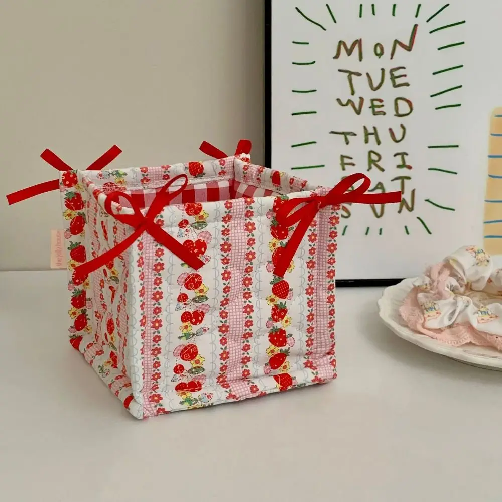 Cute Quilting Cotton Storage Box Bear Pattern High-capacity Organizer Box Square Cartoon Desktop Storage Basket Home Decoration